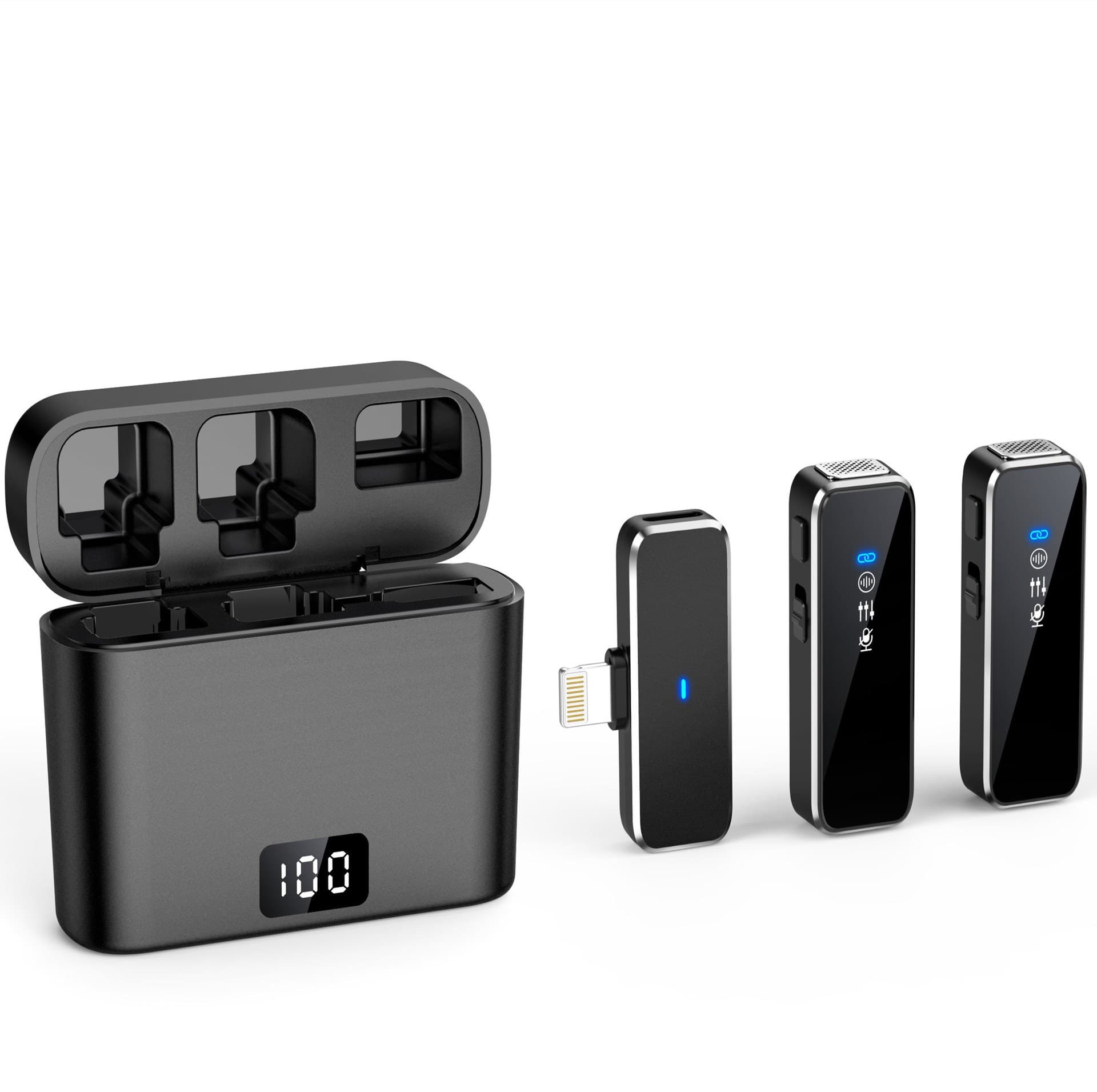 New N3 Live Streaming Clip-on Microphone, Wireless Noise-Reducing Mic with Charging Case and Battery Display