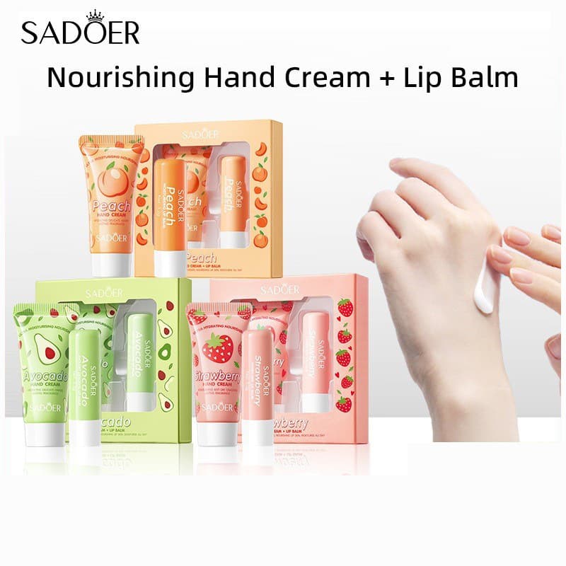 Full English SADOER strawberry nourishing hand cream + lip balm fruit set series autumn and winter lip balm cross-border