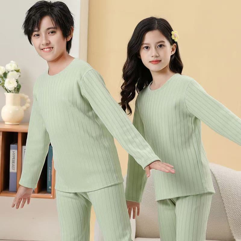 Children's Thermal Underwear Set Solid Color Constant Temperature Slim Fit for Older Kids Autumn and Winter Long Sleeve Top and Bottom Set