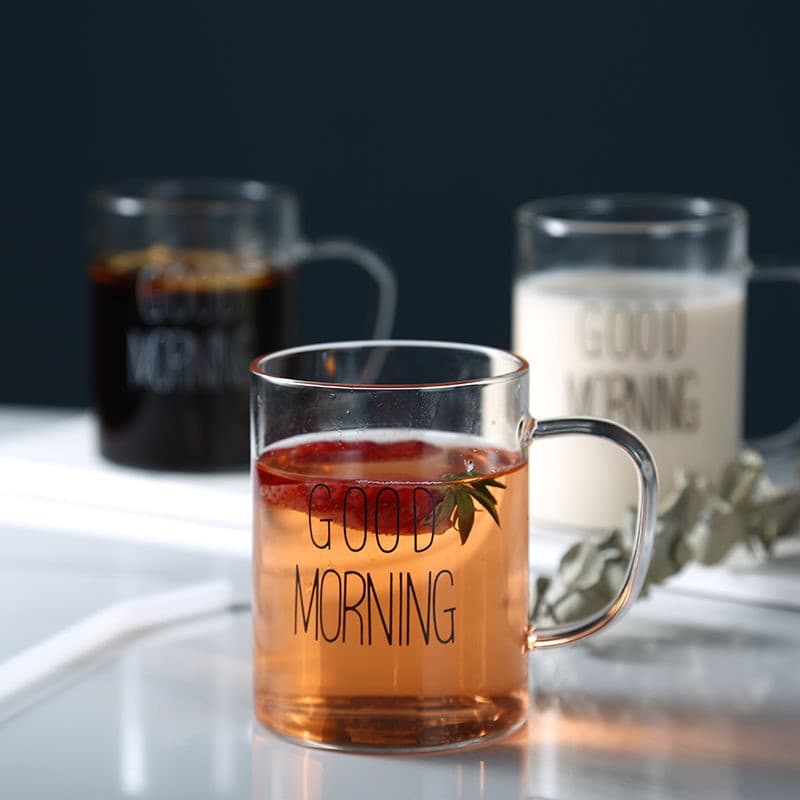 Good Morning Breakfast Milk Cup Transparent High Borosilicate Glass Single-Layer Beverage Cup with Handle for Home Use