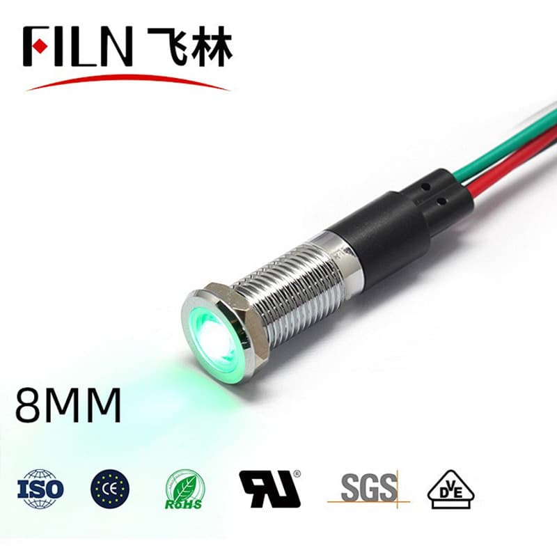8mm Flat Head Indicator Light 12V/220V Signal Light LED with Three Rear Wires, Waterproof (FL1M-8FW-D-1)