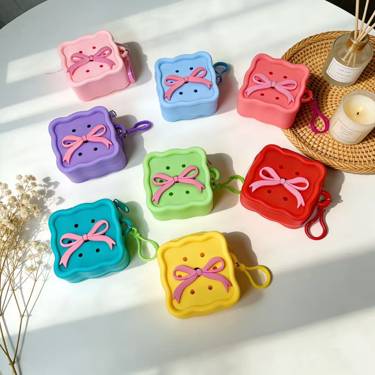 New Silicone Coin Purse Wholesale, Macaron Color Bowknot Hole Coin Purse, Portable Mini Storage Bag
