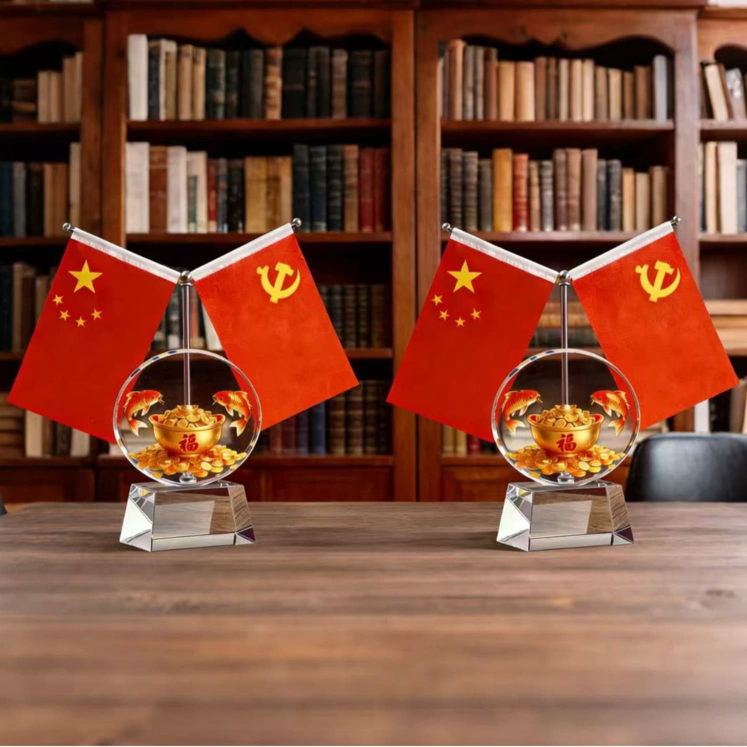Fortune Bowl with Yearly Surplus Ornament, Boss Office Desk Decoration, Red Flag Grand Style, Gift for Leaders and Friends on Business Opening