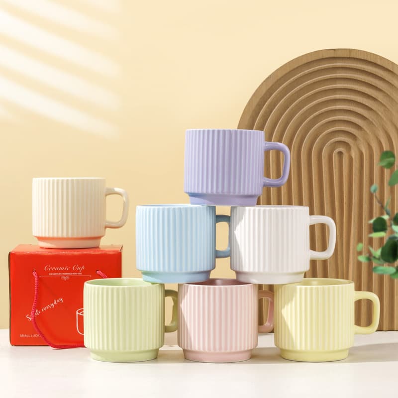 Ins-Style Ceramic Cup Simple Striped Cup Cute Macaron Coffee Cup Couple Mug Internet-Famous Souvenir Gift