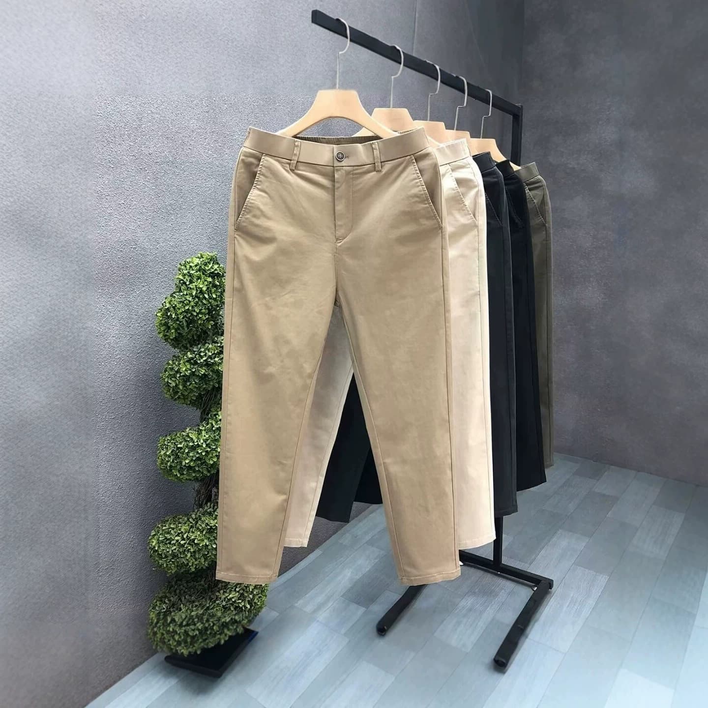 Premium Business Slim Pants for Men Summer Thin Ice Silk Quick-Dry Cropped Pants Korean Style Slim Fit Khaki Casual Trousers
