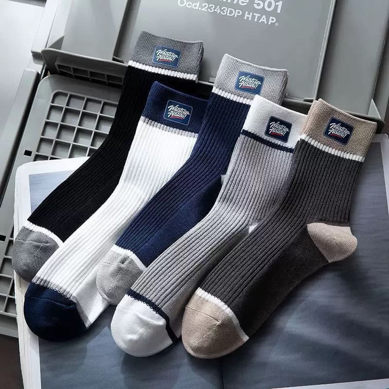 Men's Mid-Calf Socks, Business Vertical Stripe Letter Socks, Autumn Winter Socks, Winter Sports Socks, Long Socks, Casual Mid-Calf