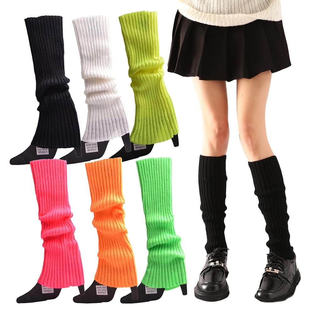 Women's Colorful Fluorescent Knitted Sock Sleeves for Autumn/Winter, Warm Foot Covers, Halloween Costume, Cross-Machine Party, Thick Leg Sleeves