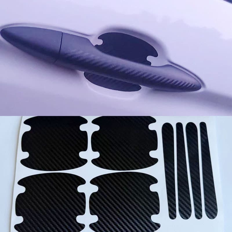 Universal carbon fiber textured door handle sticker for cars, protective sticker for paint scratch protection, anti-collision strip, decorative sticker.