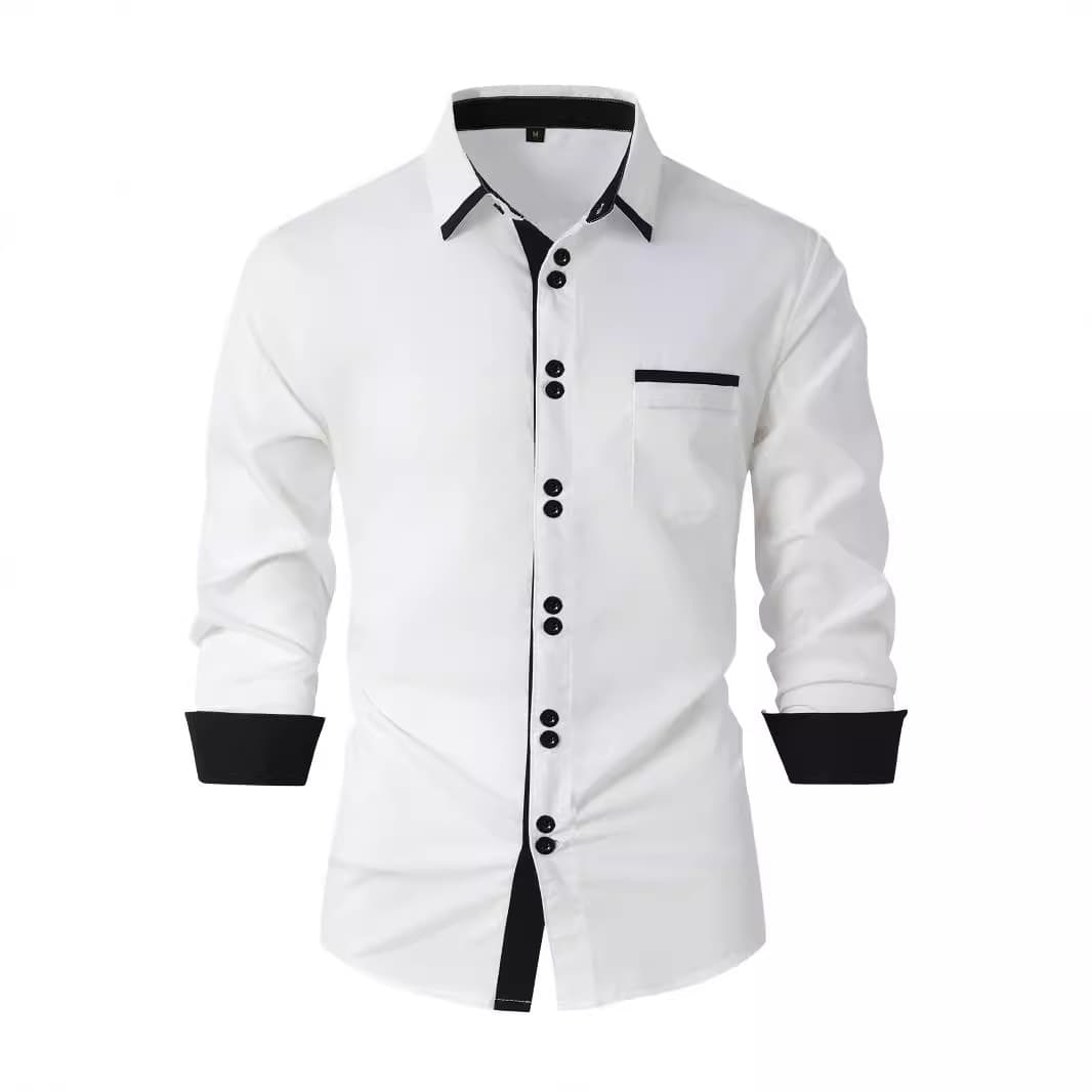 2026 Cross-border European and American Fashion Men's Spring/Autumn Cotton Color-Block Business Turn-Down Collar Slim Fit Long-Sleeve Casual Shirt