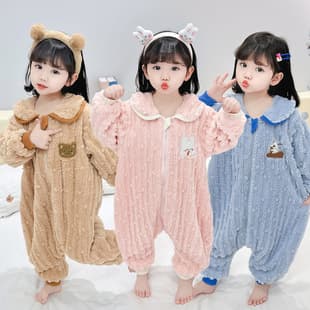 Girls' Autumn/Winter Homewear, Baby Children's Thermal Pajamas, Coral Fleece Sleepsack, Korean Style New Arrival