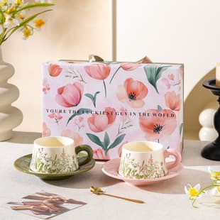 Elegant Light Luxury Ceramic Coffee Cup and Saucer Wedding Celebration Niche Gift for Women Afternoon Tea Mug Gift Box
