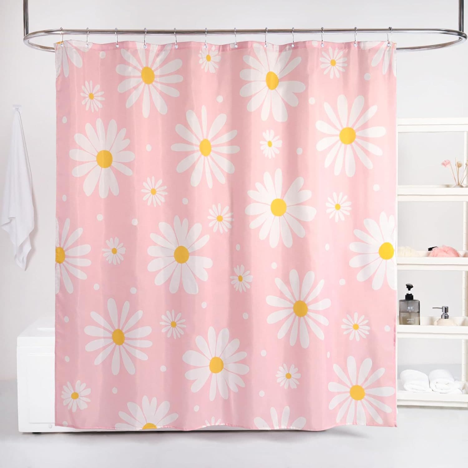 Colorful Daisy Heart Rainbow Print Decorative Shower Curtain for Everyday Use, Boys and Girls, Bathroom Waterproof Curtain