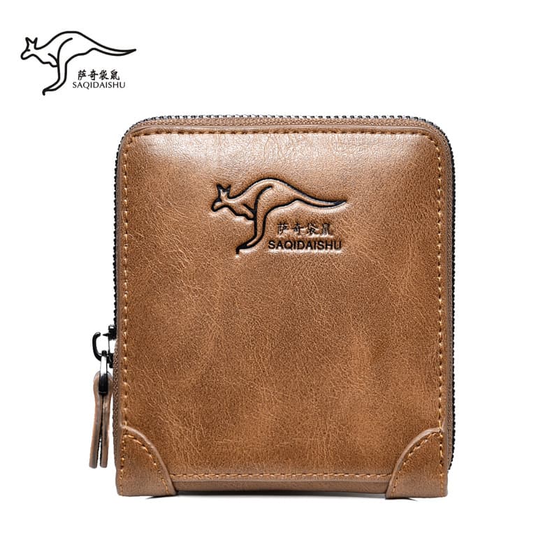 Saatchi Kangaroo new men's pu leather short coin purse anti-theft brush multi-card slot small wallet one piece drop shipping