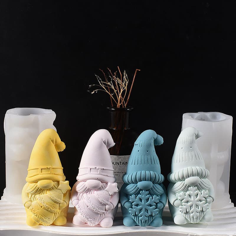 Holding snowflakes and holding Christmas tree dwarf candle mold faceless bearded old man Christmas plaster silicone mold