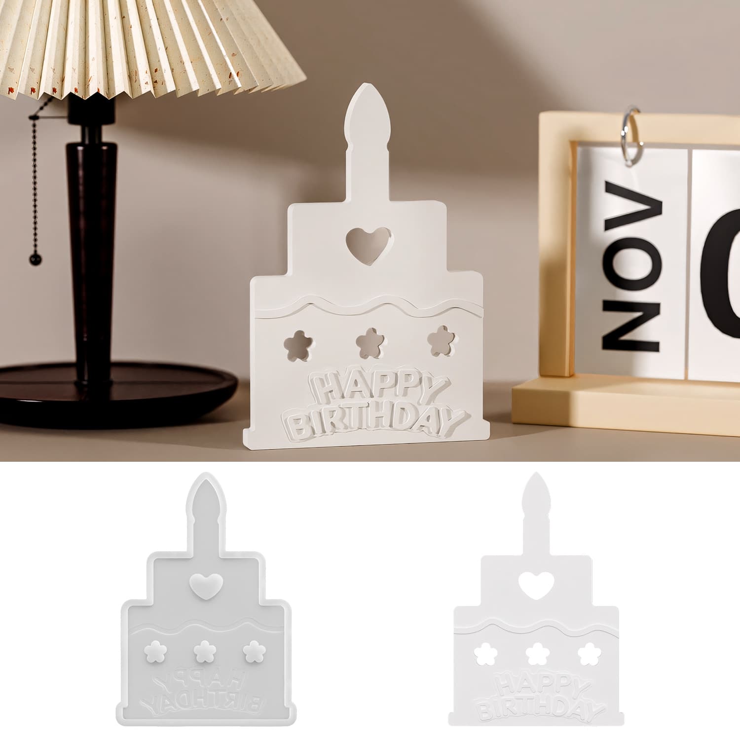 Proud DIY Birthday Cake Resin Mold, Heart-Shaped Birthday Decoration Plaster Ornament Silicone Mold Cross-Border