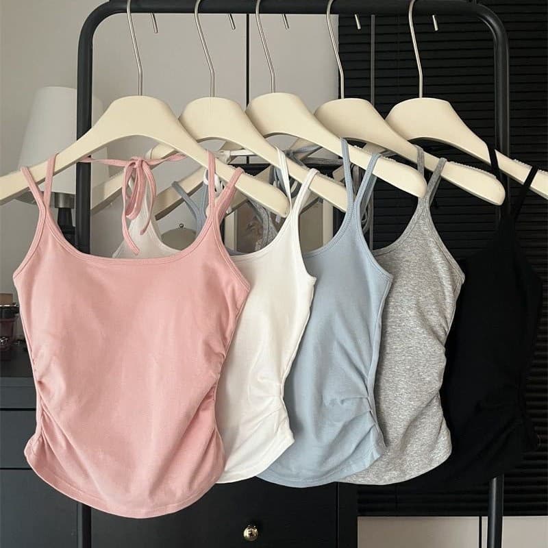 Spring Summer Sexy Hot Girl Tie Halterneck Camisole Top Women with Pads Outerwear Casual Lingerie Backless Top Cross-Border