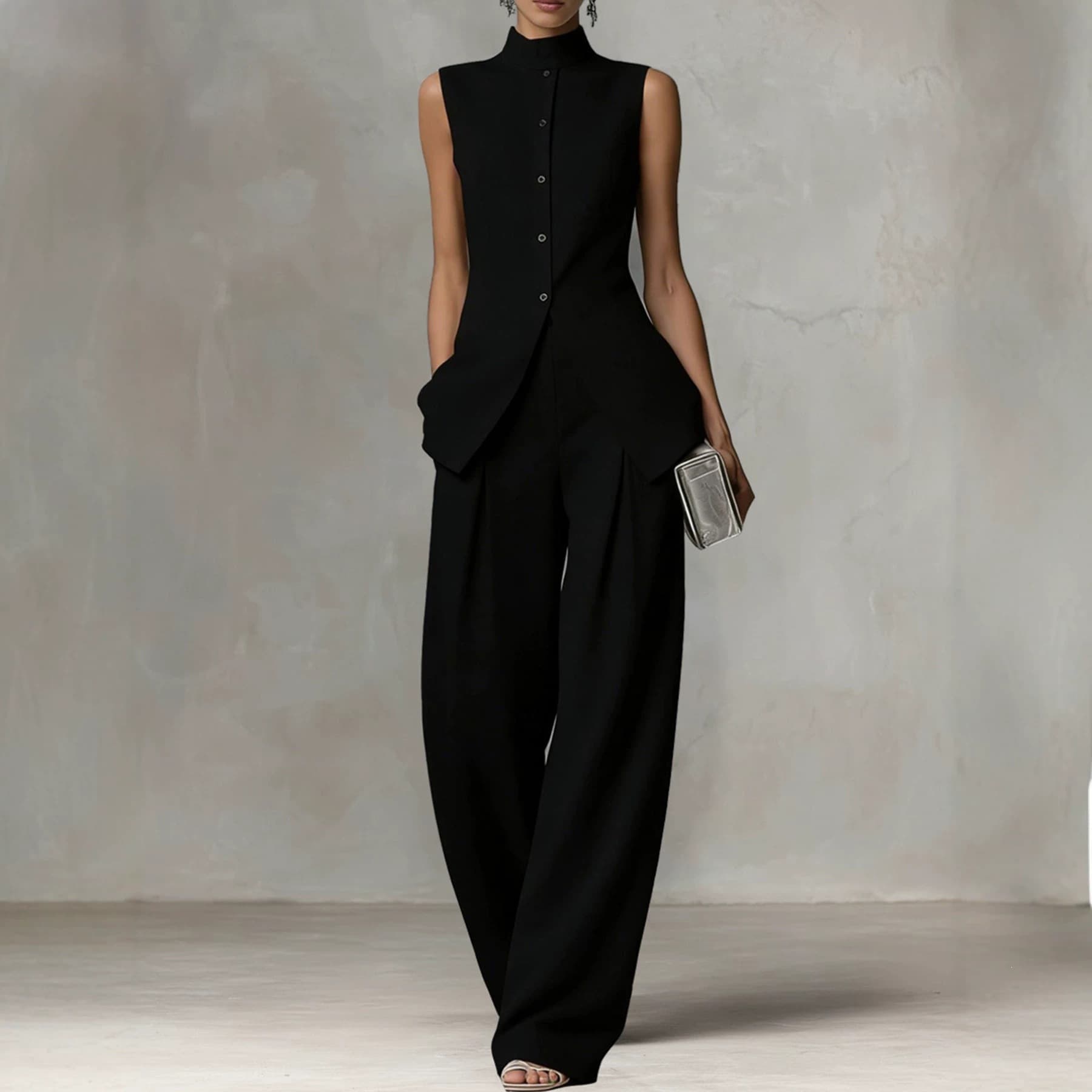 2026 Amazon Cross-Border Women's Drape Vest Sleeveless Blouse and Long Pants Set, New Fashion, Elegant