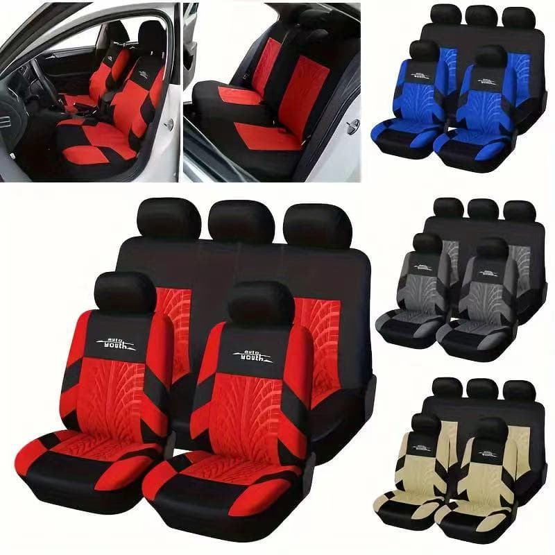 Tire pattern letter embroidery old press cross-border foreign trade universal 9-piece set knitted fabric car seat cover Amazon