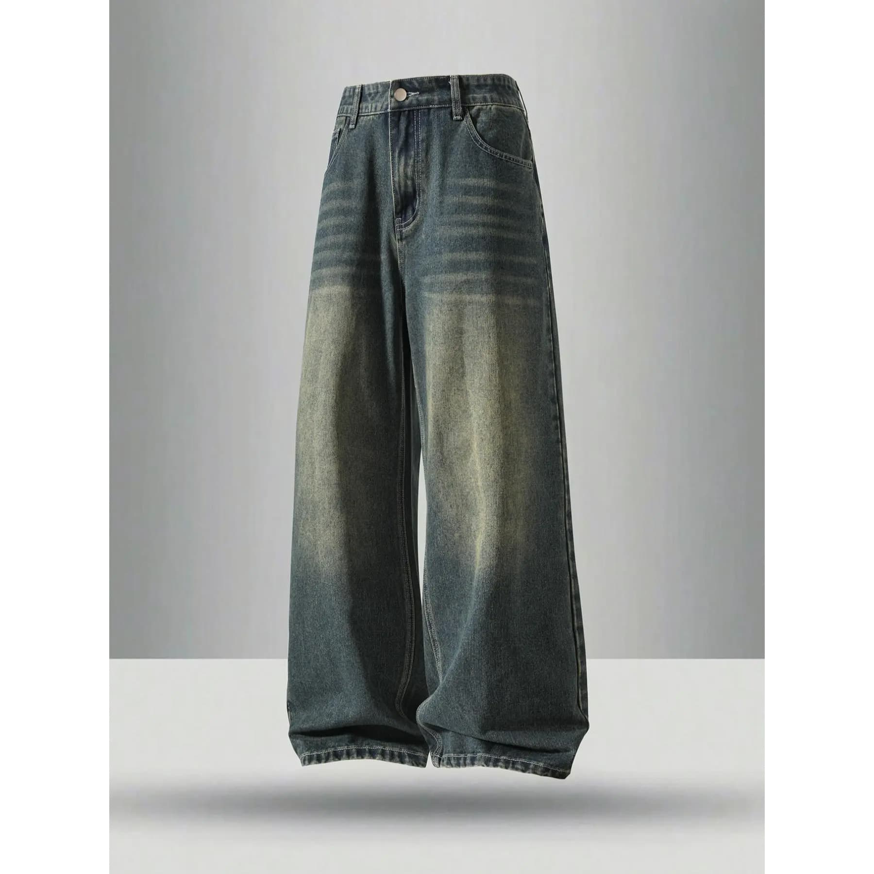 Men's Retro Washed Straight Loose Wide Leg Jeans American Vintage Casual Long Pants Cross-border Edition
