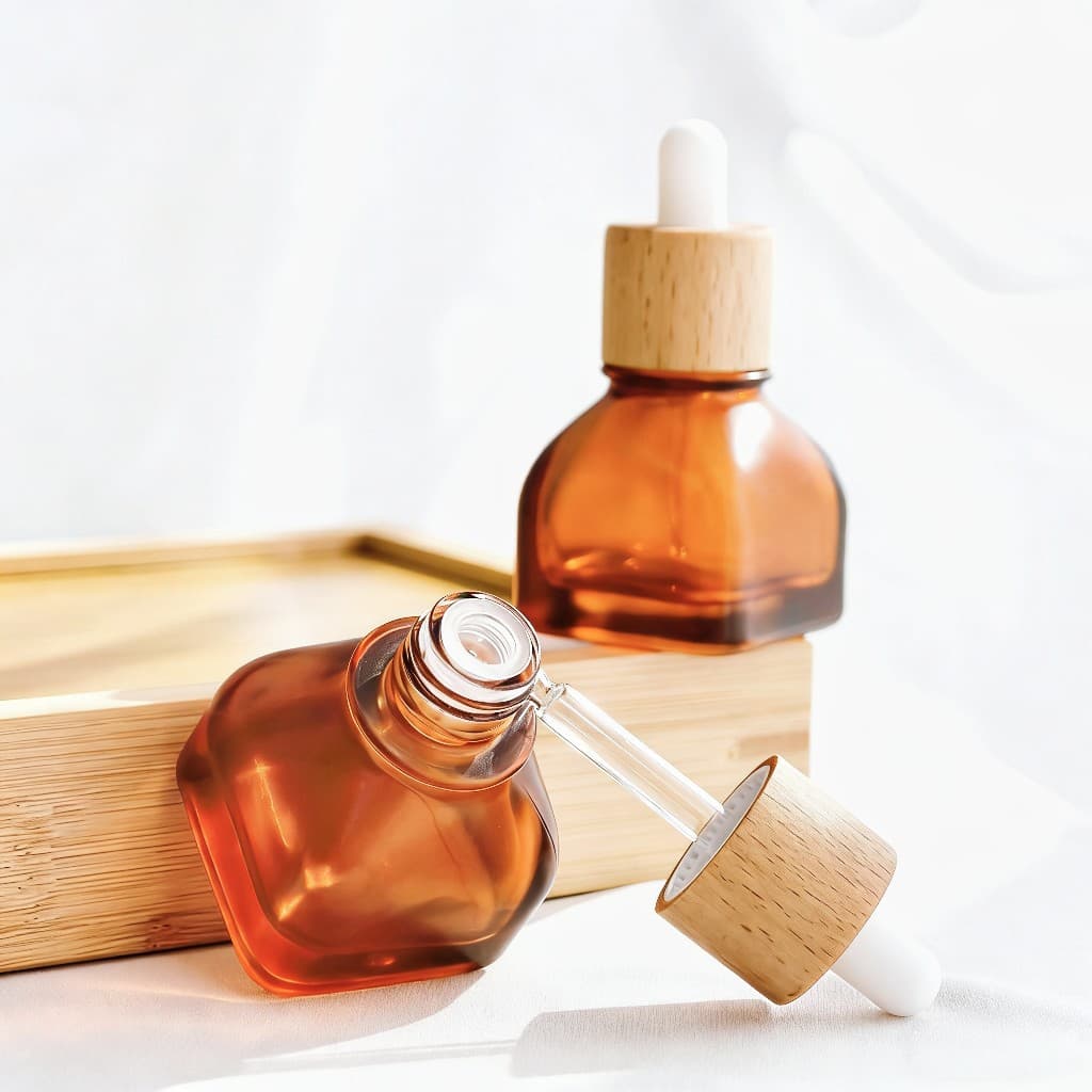 Premium Thickened Glass Dropper Bottle Thick Bottom Essential Oil Serum Dispensing Bottle Skincare Concentrate Bottle Small Dropper Bottle Wooden Cap