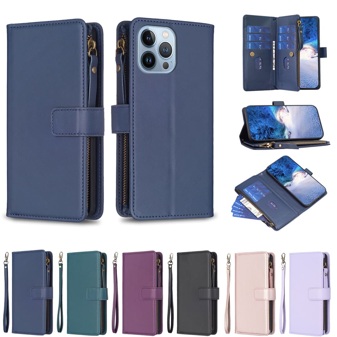 Compatible with iPhone 17/16 Leather Case Apple Multi-Card Zipper Wallet Case 14 Pro Max Wallet Protection