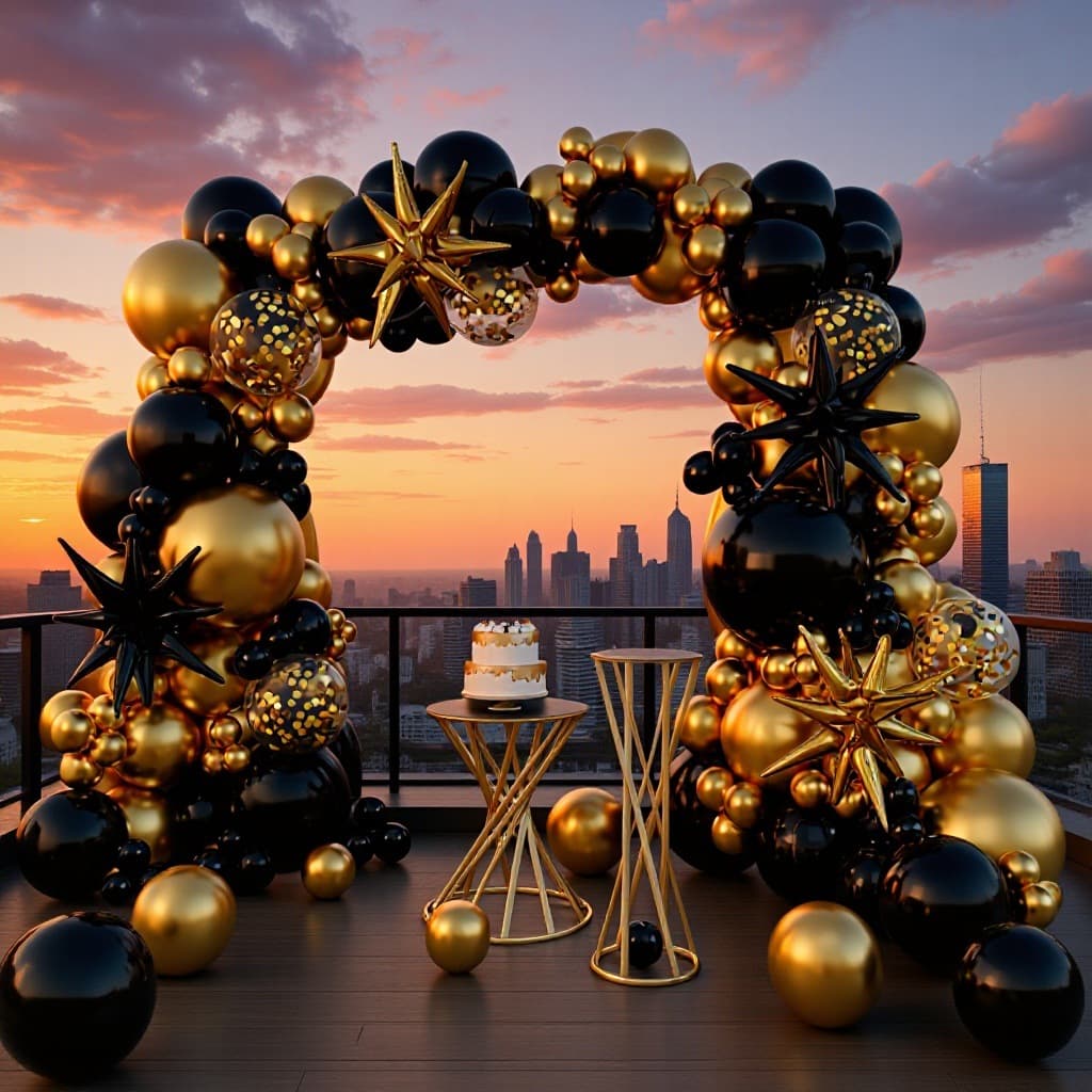 Black Gold Latex Balloon Arch Set Explosion Star Aluminum Foil Balloons Graduation Birthday Party Decoration Metal Gold