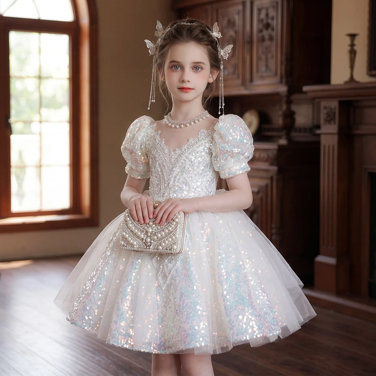 Girls' dress high-end light luxury high-end host children's beautiful birthday princess dress piano performance dress summer