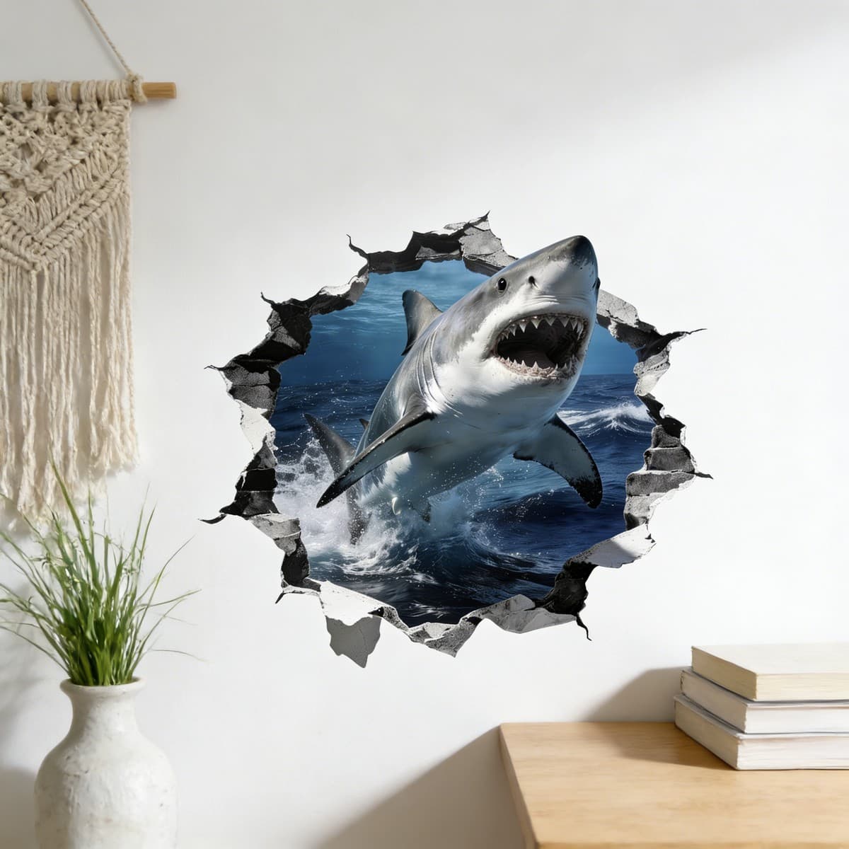 The new cross-border wall-breaking great white shark wall cover ugly self-adhesive wall decoration removable pvc stickers