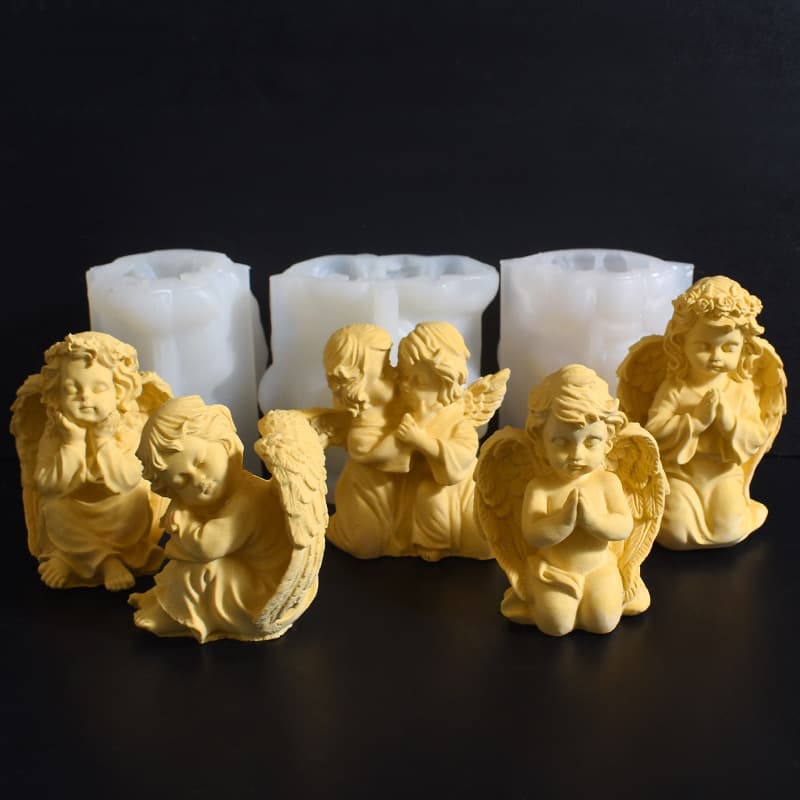 New Angel Candle Mold, Praying Angel Couple Little Angel Chin Resting Wings Angel Plaster Silicone Mold