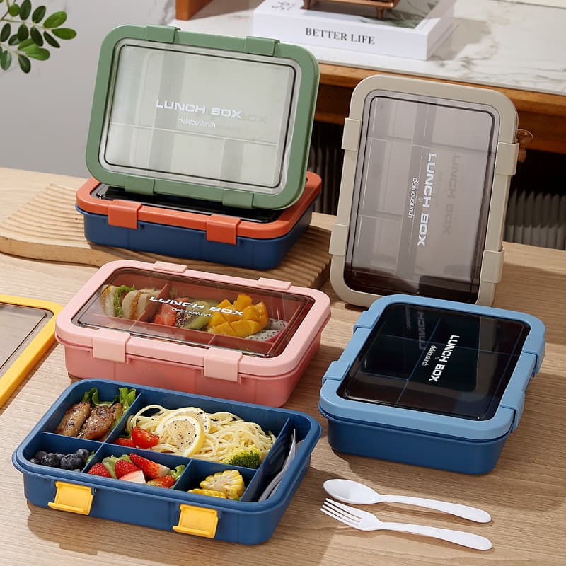 Nordic Style PP Light Meal Bento Box 304 Stainless Steel Divided Lunch Box with Fork and Spoon Portable Microwaveable Lunch Box
