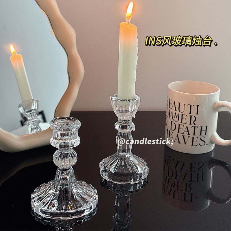 Premium Light Luxury Style Table Decor Romantic Candlelight Dinner Atmosphere Decorative Ornament Vintage Glass Candle Holder