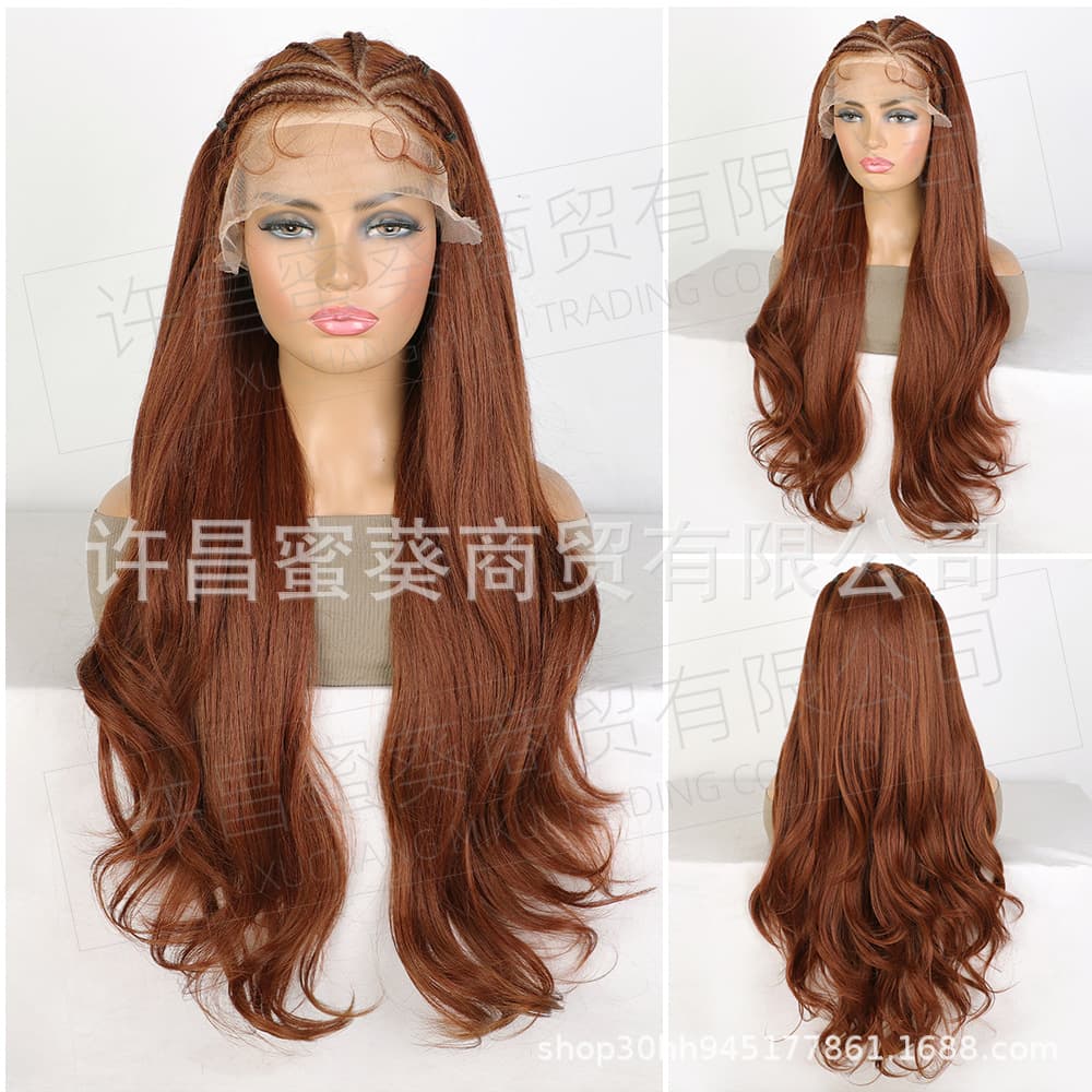Xuchang Aisi wig 13*6 front lace chemical fiber headband braided long curly wig European and American cross-border wig