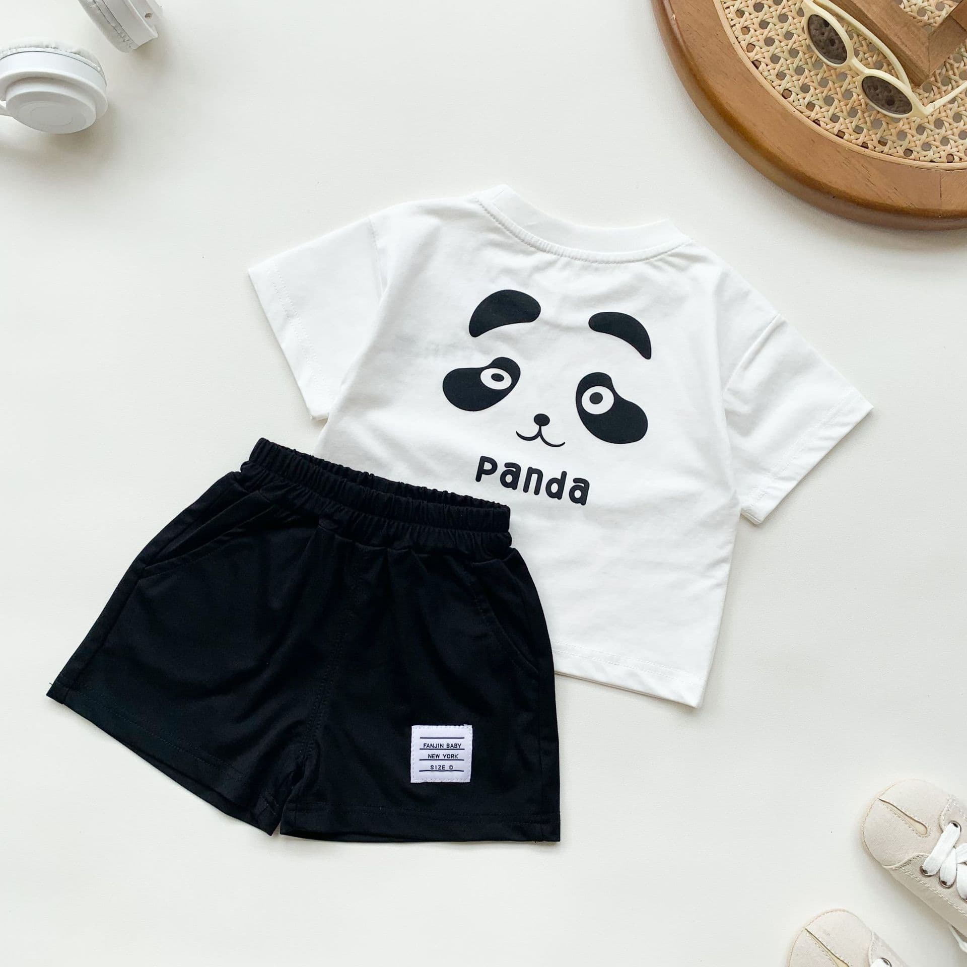 ins infant baby cartoon panda short-sleeved top cotton reactive printing cross-border boys and girls summer short-sleeved trend
