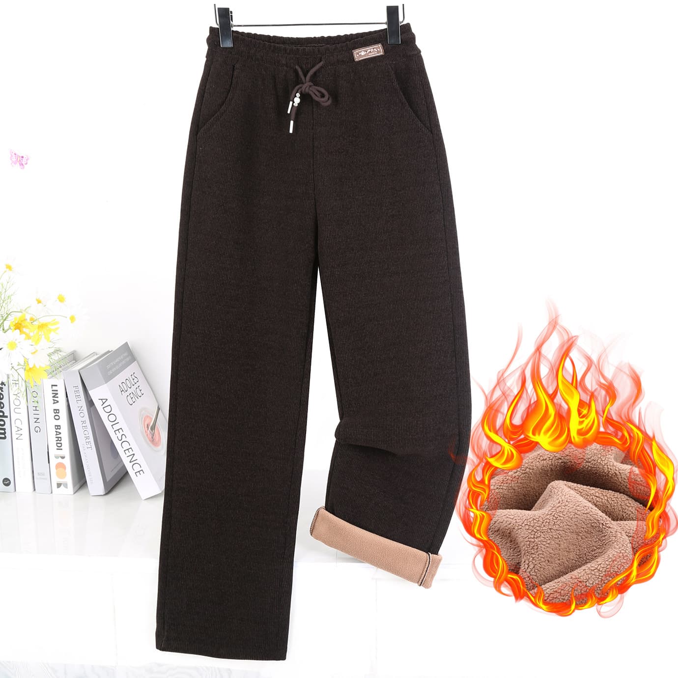 Women's Fleece-Lined Pants Winter Fleece Pants Women Fleece Warm Pants Cardy Fleece Glutinous Rice Pants Fleece-Lined Women's Pants Straight Leg