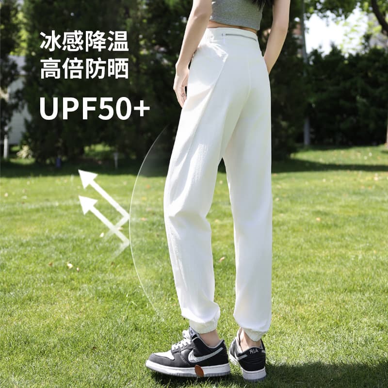 Women's Sweatpants Fall 2026 New White Thin Sun Protection Ice Silk Pants Draped Cuffed Running Casual Quick-Dry Pants