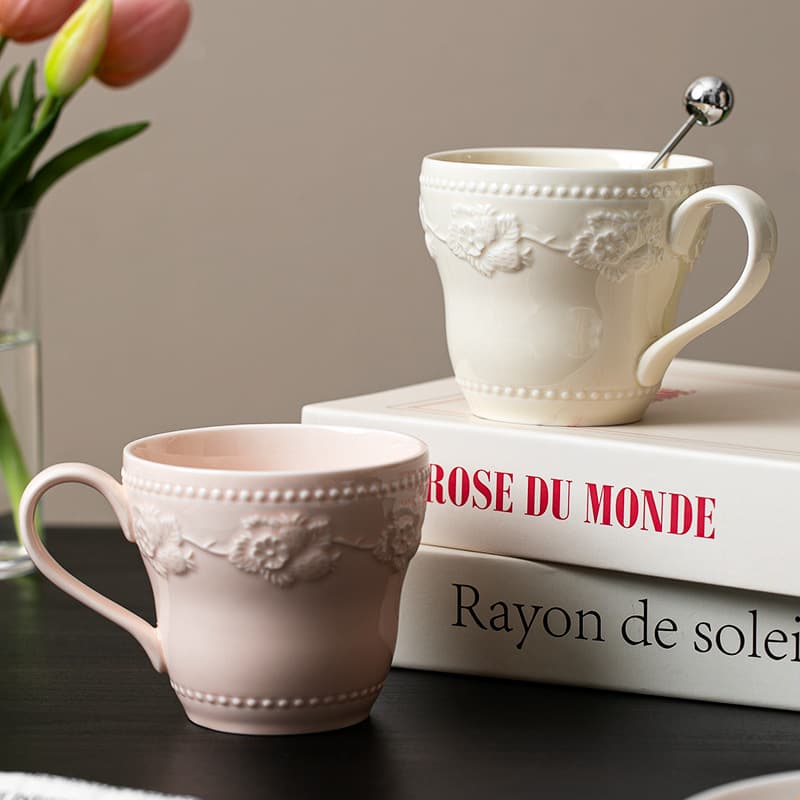 Retro palace relief style ceramic coffee cup household large capacity cup milk cup exquisite creative mug