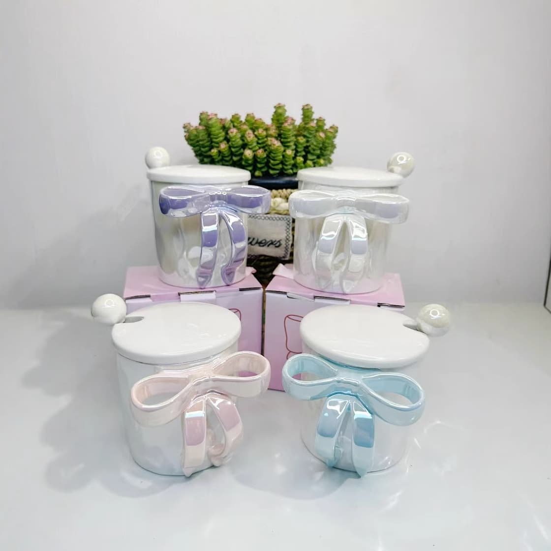 Creative bow ceramic mug, new design water cup for breakfast or coffee, birthday gift idea.