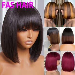SDD Human Hair 3x1 Fringe Bone Straight BOB Wig for African Women