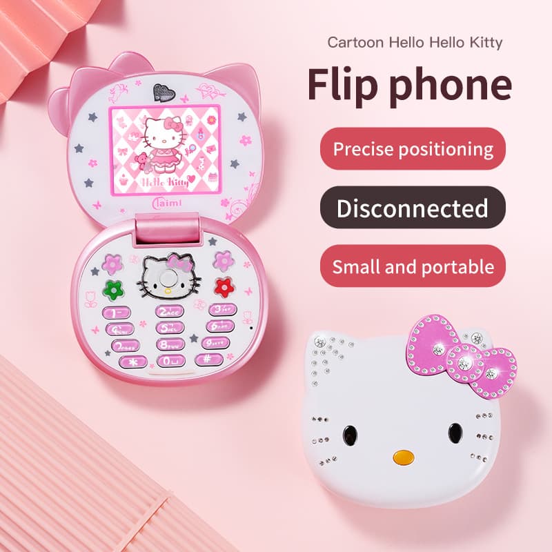 Cross-Border Hot Selling Small Phone K688 Hello Kitty Flip Phone Cartoon Cute Children Taiml Mini Phone
