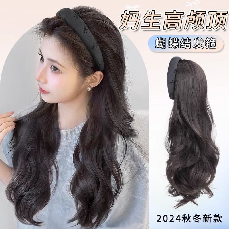 Xuchang headband wig autumn and winter women's one-piece natural curly hair full headband high skull natural seamless artificial hair wig