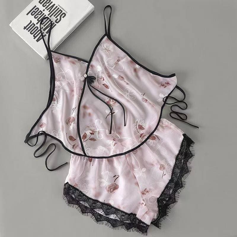 Sheer fabric, see-through boudoir pleasure, new summer style ice silk bellyband lace women's nightgown, adult sexy suspender lingerie.