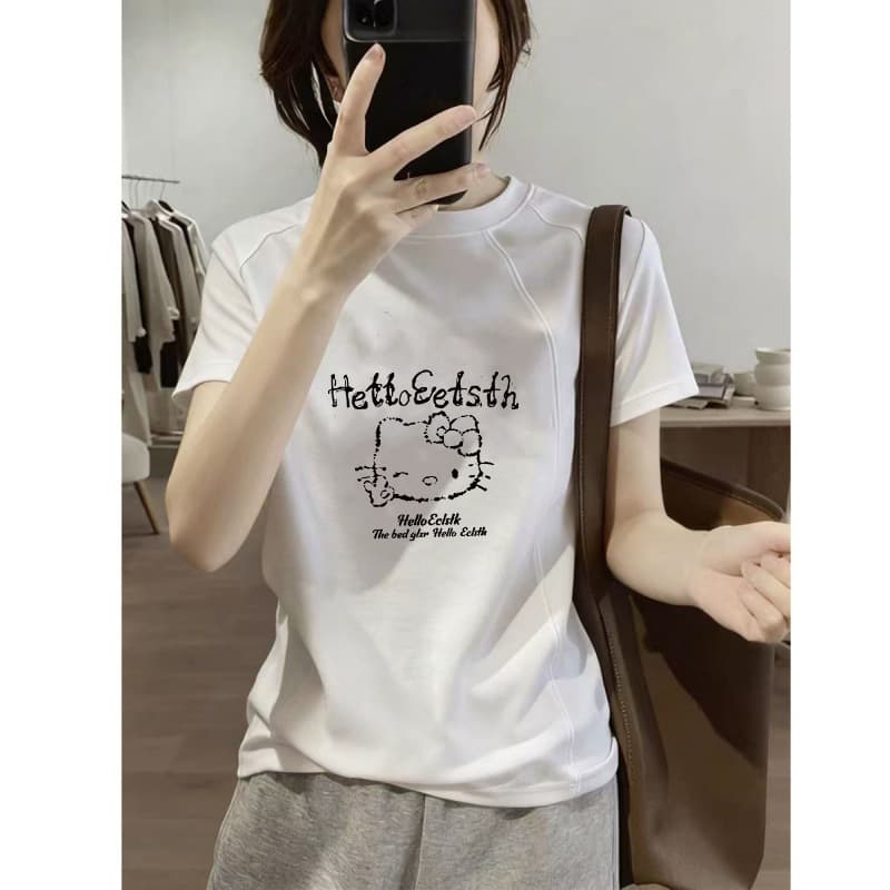 2026 New White Round Neck Short-Sleeve T-Shirt for Women, Summer Fashion, Simple and Versatile, Slimming and Age-Reducing Top, Trendy