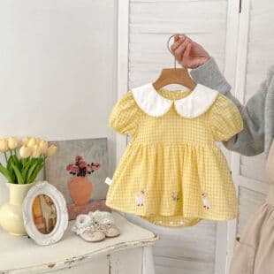 2026 Baby Summer New Arrival Bodysuit, Baby Girl Fresh Plaid Cute Embroidered Onesie, Jumpsuit, Romper