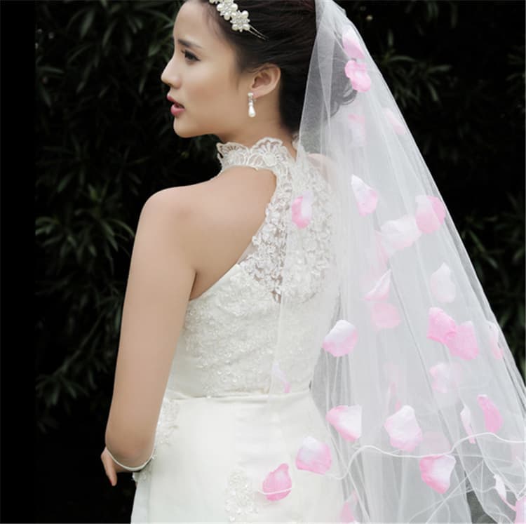 Wholesale 3m Veil Pink Petals Styling Photography Travel Long Veil Wedding Dress Long Veil