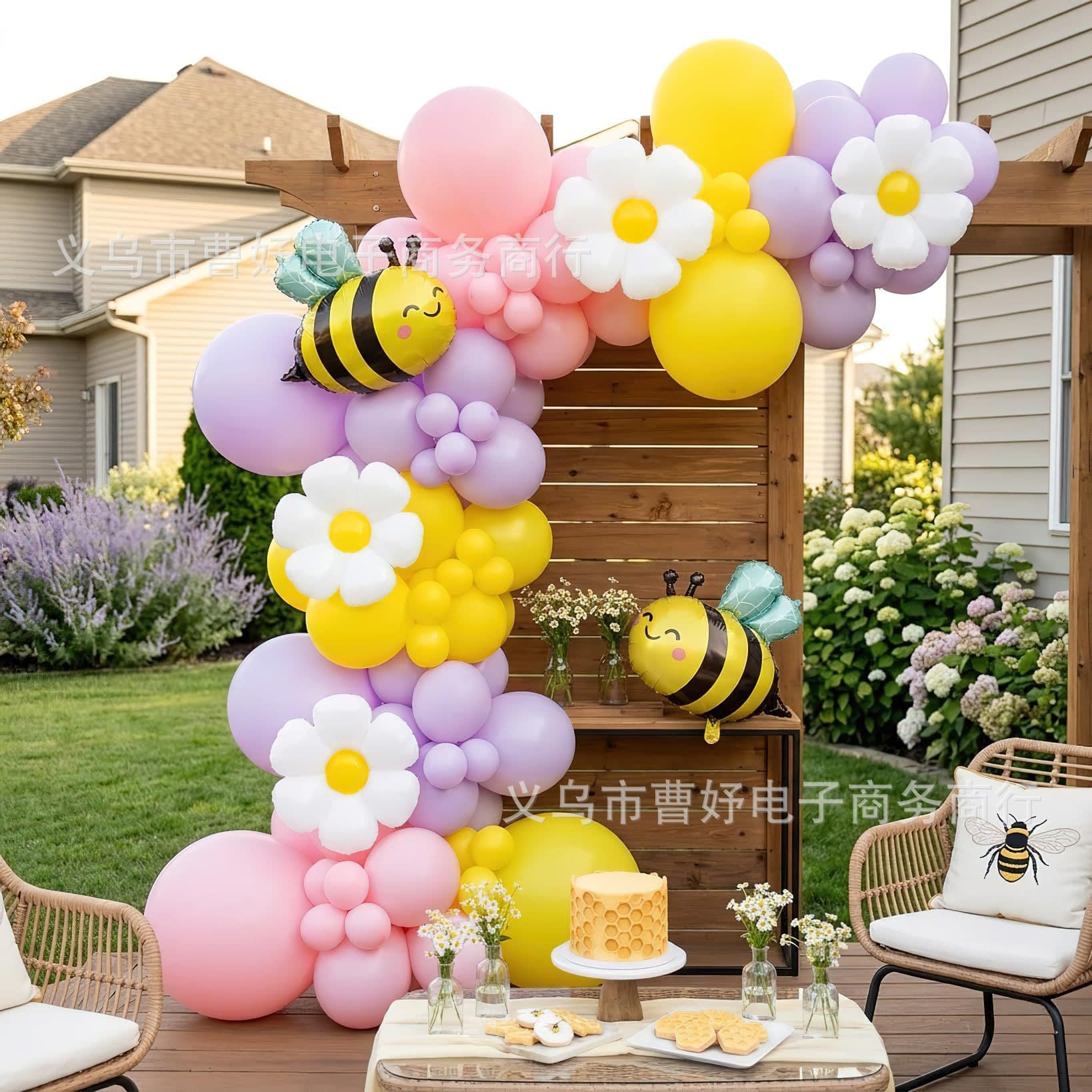 Cross-border Bee Daisy Balloon Set Yellow Purple Pink Balloon Bee Aluminum Film Balloon Party Decoration Supplies