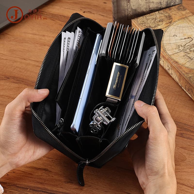 Vegetable-Tanned Leather Trendy Minimalist Men's Clutch Vintage Long Wallet Genuine Leather Business Clutch Men's Bag