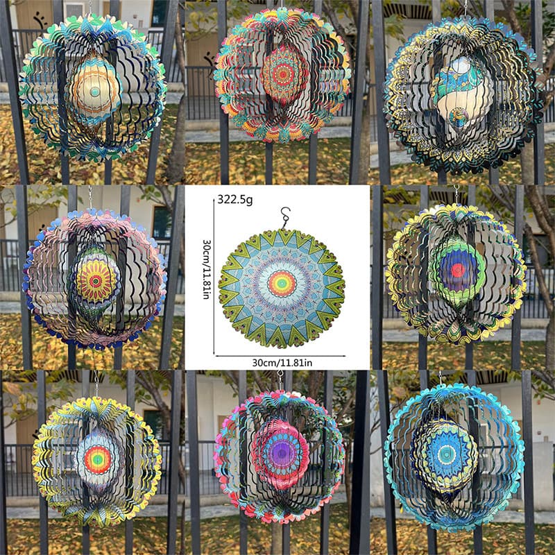 Cross-border 3D rotating wind chime mandala spinner, outdoor garden balcony yard creative bird-themed stainless steel decorative hanging