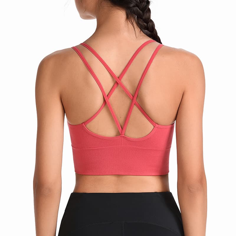 Plus-size wireless thin-strap back-support yoga sports bra, anti-shock, quick-dry for running and fitness.