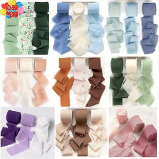 Cross-border popular hand-torn raw edge ribbon bow chiffon ribbon wedding flower tie balloon rope ribbon