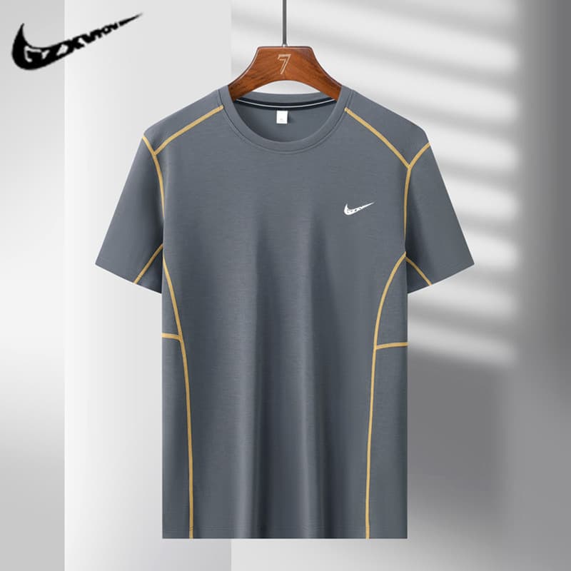 Summer Modal Air Layer Striped Short-Sleeved T-Shirt Men's T-Shirt Outdoor Running Sports Casual T-Shirt Top